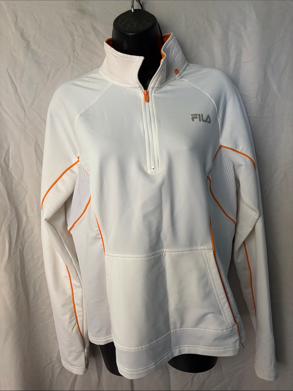 FILA White Quarter-Zip Pullover with Orange Piping